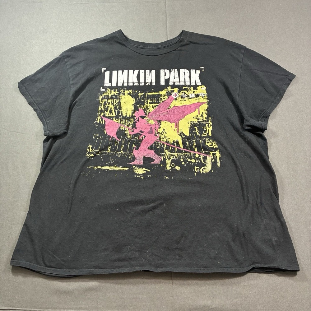 Linkin Park Graphic Band T Shirt Black Pink Yellow Men's XL Cotton Rock Tee